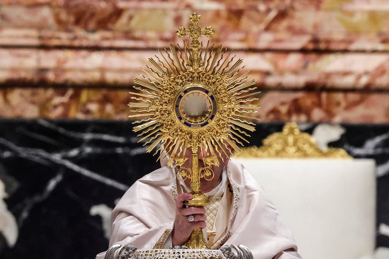Eucharist is bread of sinners, not reward of saints, pope says
