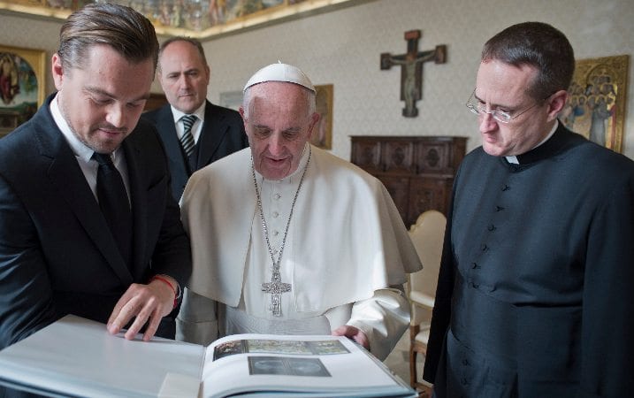 The pope and Leo DiCaprio chat about the environment