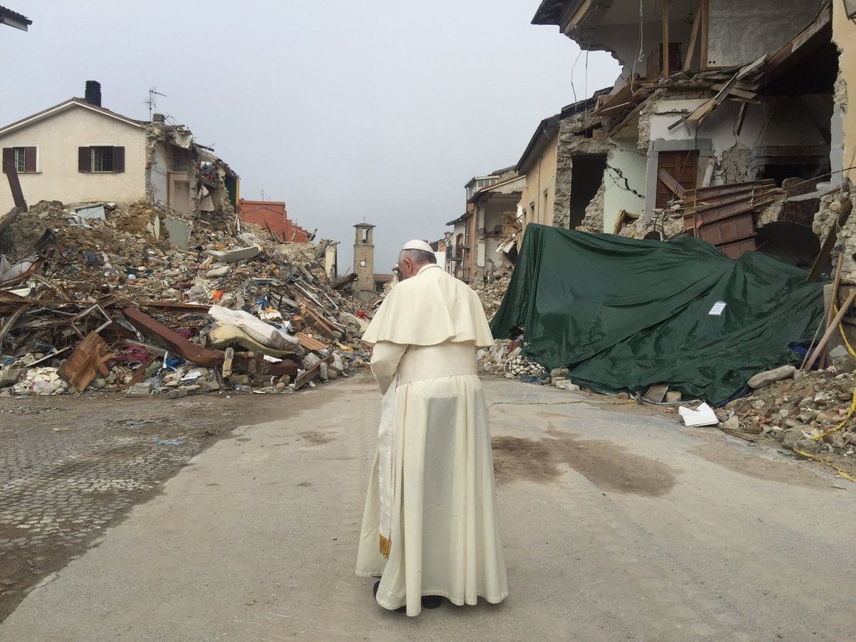 Pope Francis visits Italian region devastated by earthquake