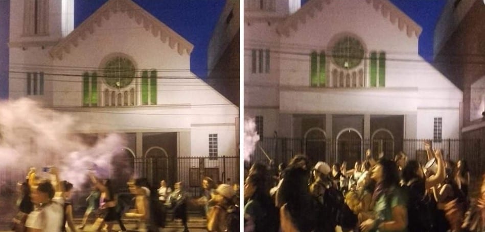 Argentina feminist rally ends with Molotov bombs thrown at church