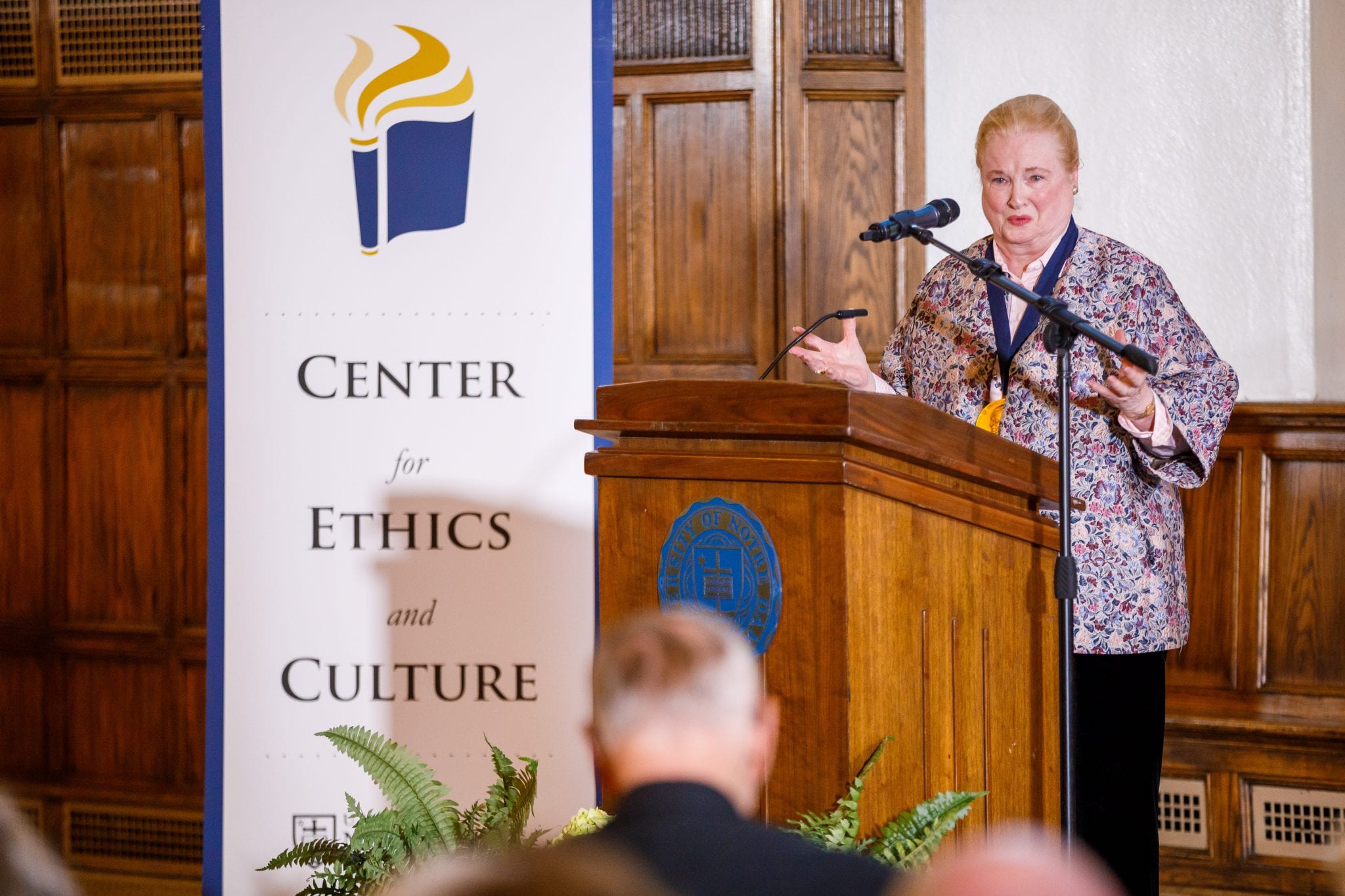 Accepting UND award, Glendon lauds female role in pro-life movement