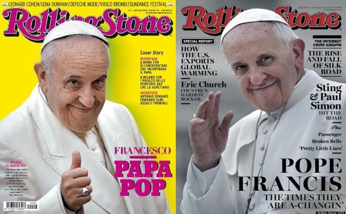 Pope Francis, featured in the cover of Rolling Stone Italia, March 2017 and Rolling Stone US, Jan. 2014. (Credit: Google.)