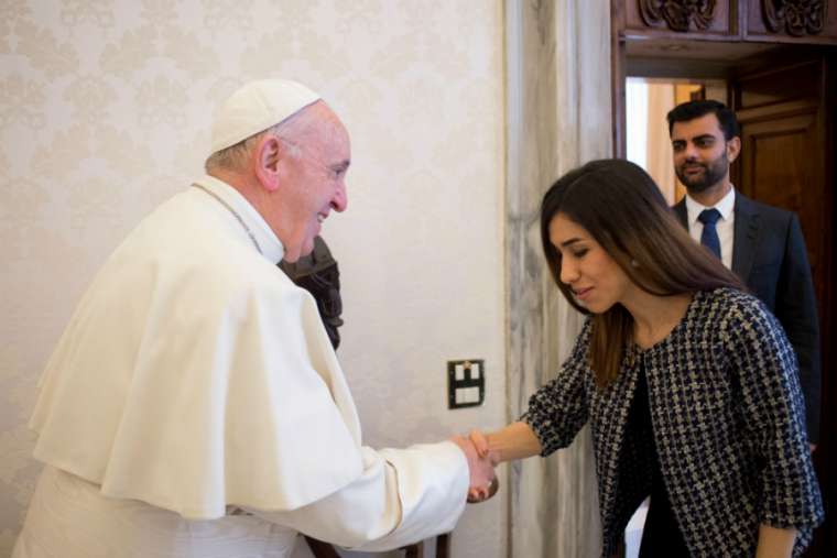 Pope Francis meets with Nobel Peace prize winner Nadia Murad