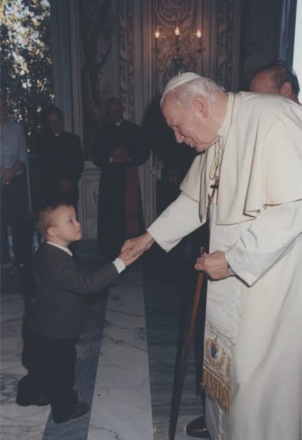 Brendan Kelly meets Pope St. John Paul II in September 2001, during his first bout with leukemia. (Credit: Courtesy of TAN Books.)