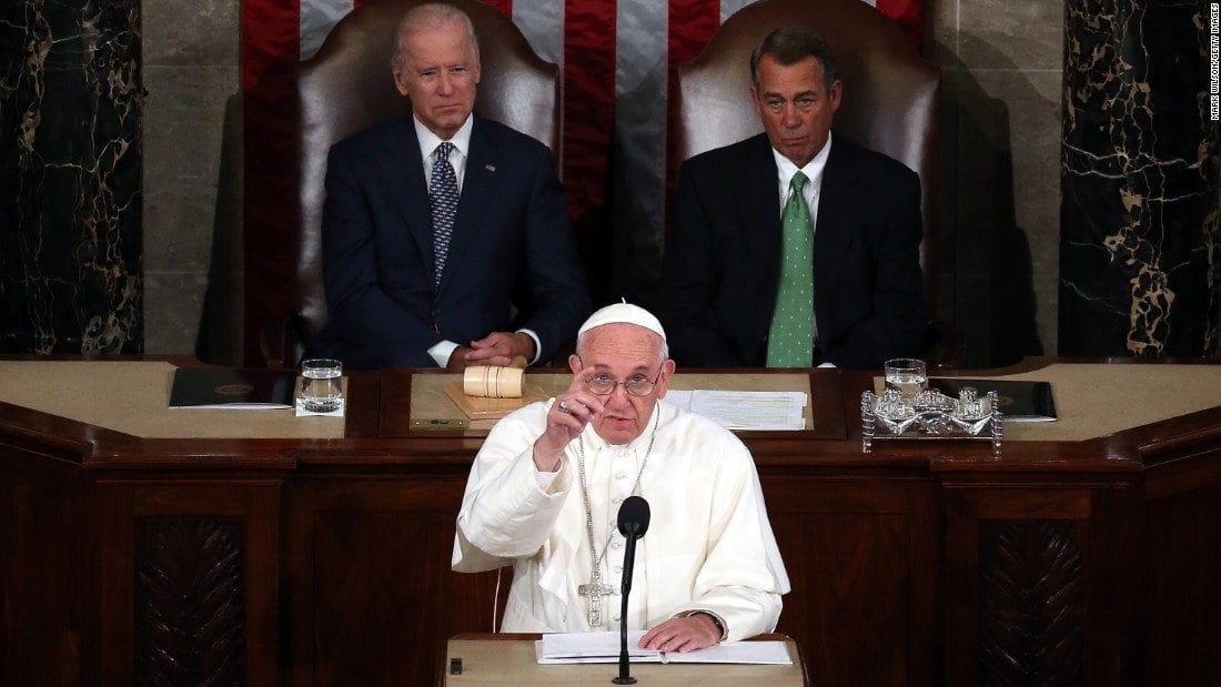 Pope Francis addresses the US Congress on Sept. 24, 2015. (Credit: AP.)