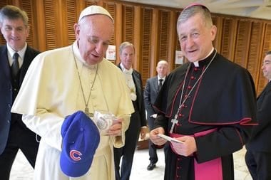 Pope Francis gets Cubs hat, baseball from Chicago archbishop