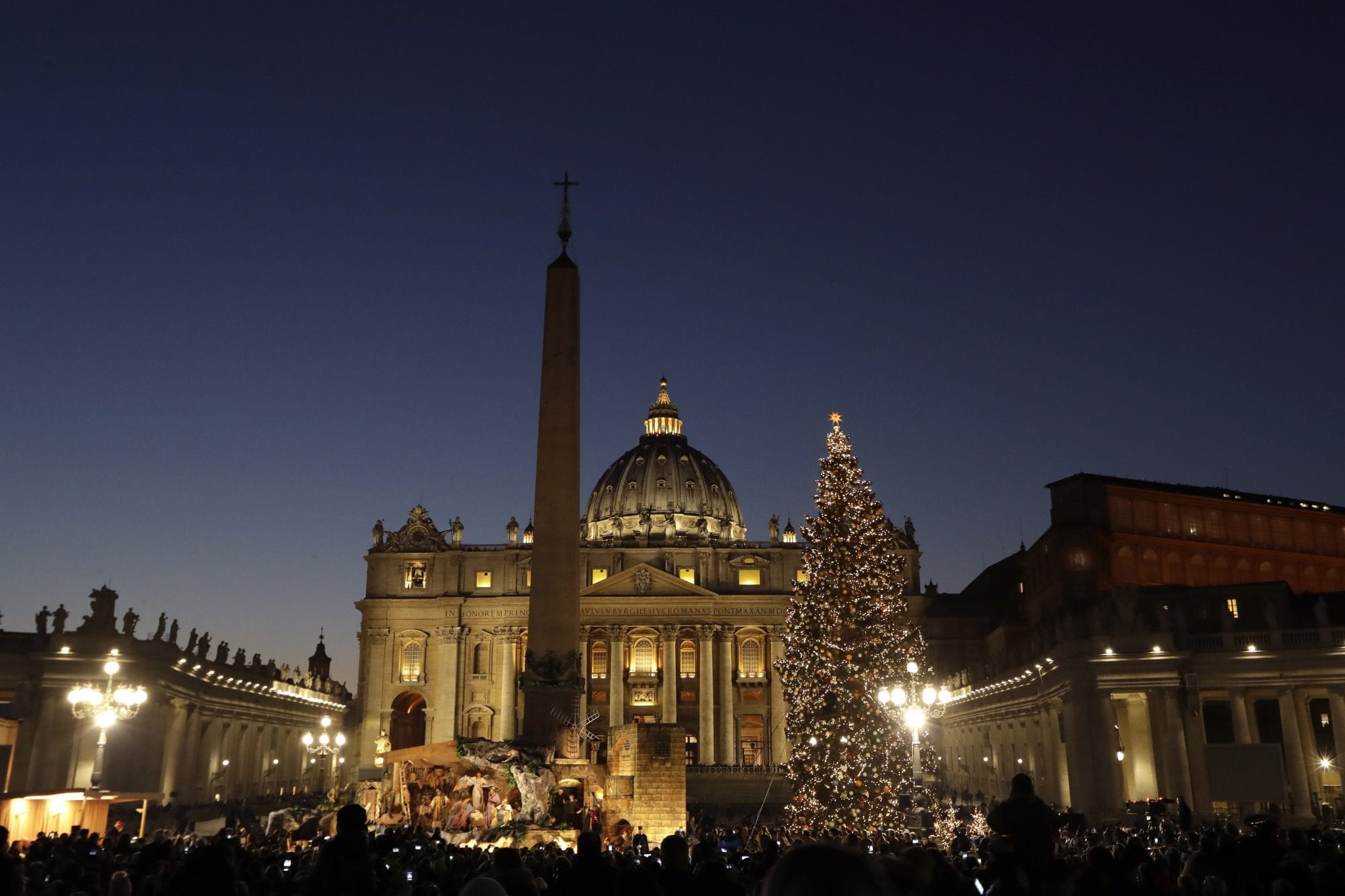 Vatican nativity scene includes quake-damaged church spire