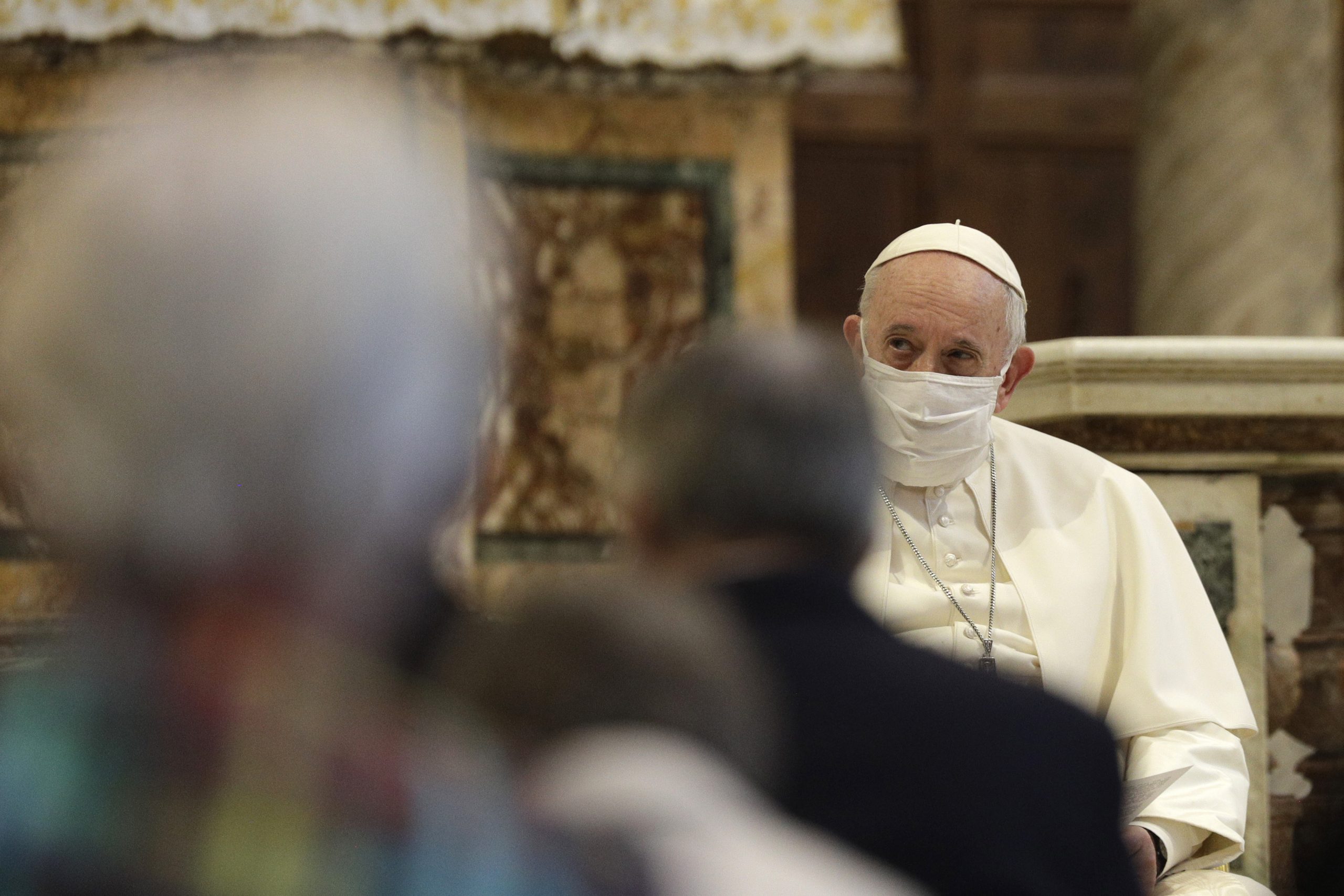 Pope wearing a mask appeals for fraternity at interfaith prayer