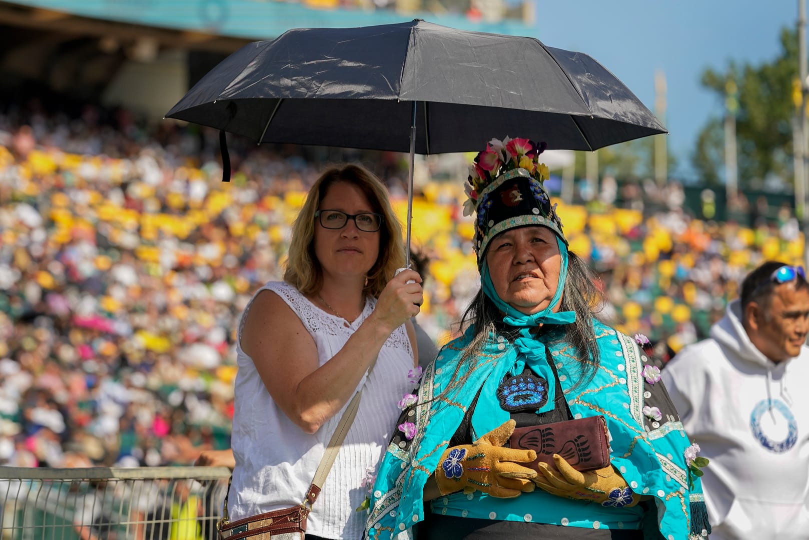 Pope in Quebec praises role of women in healing process