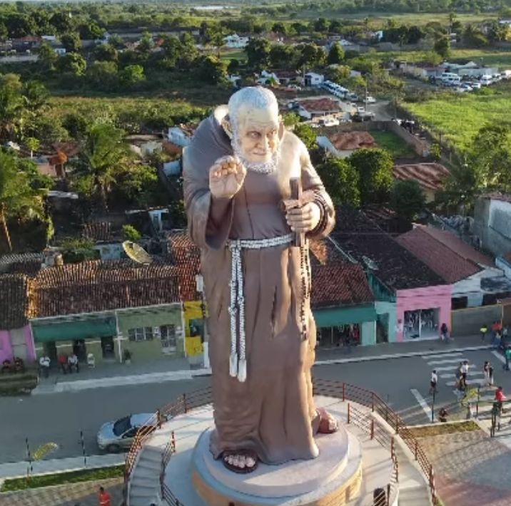 A 65-foot-tall sculpture of Frei Damião, a major folk saint in the Northeast of Brazil, in the city of Palmeira dos Índios. (Credit: Courtesy of Ranilson Viana.)