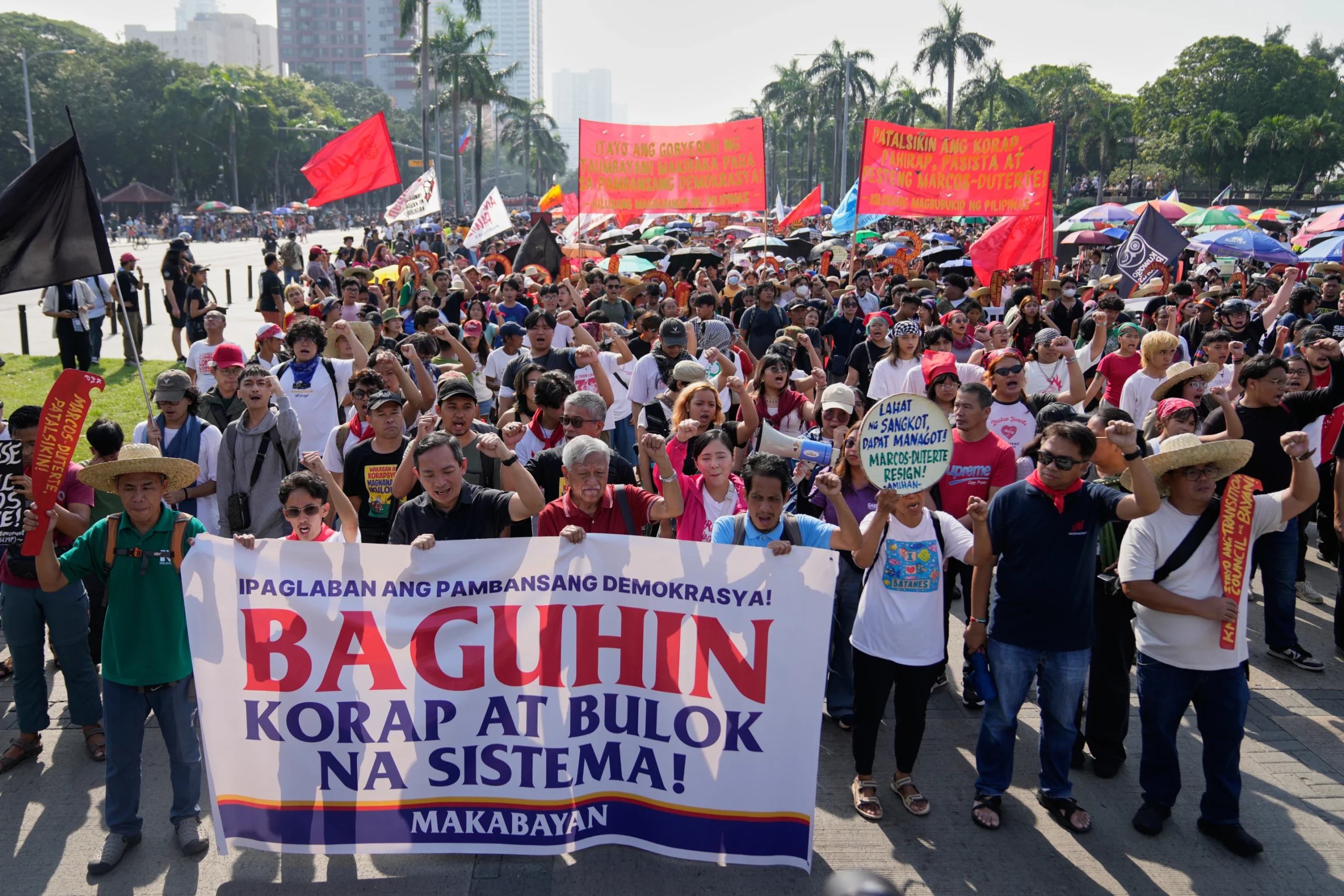 Thousands of demonstrators including Catholic clergy protest in the Philippines