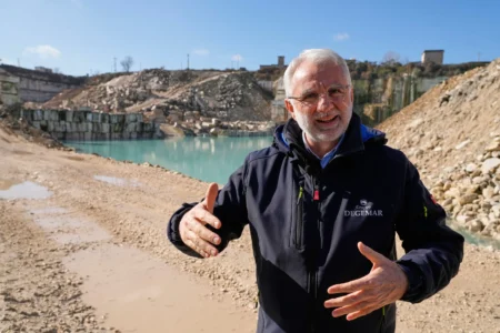 Vincenzo De Gennaro, owner of the Degemar Quarry, is interviewed by The Associated Press at his quarry near Tivoli, Italy, 35 kilometers east of Rome, on Friday, Feb. 13, 2026, where 17th-century Baroque architect Gian Lorenzo Bernini selected travertine for the colonnade of St. Peter's Square. (Credit: Gregorio Borgia/AP.)