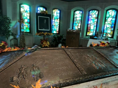 The tomb of Father Edward Flanagan is seen in Dowd Memorial Chapel in Boys Town, Neb., on Sept. 14, 2024. (Credit: Peter Smith/AP.)