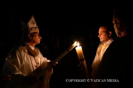 Leo XIV celebrates first Easter vigil as pope, proclaims peace of Christ’s resurrection