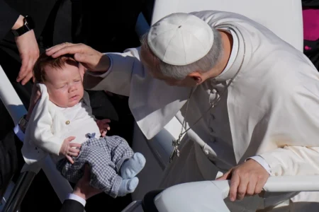 Pope Leo XIV greets the faithful at the end of Easter Mass he presided over in St. Peter’s Square at the Vatican, Sunday, April 5, 2026. (Credit: Alessandra Tarantino/AP.)