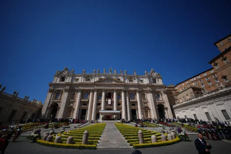 Pope Leo XIV delivers the Urbi et Orbi blessing - Latin for “to the city of Rome and to the world” - from the central loggia of St. Peter’s Basilica at the end of Easter Mass he presided over in St. Peter’s Square at the Vatican, Sunday, April 5, 2026. (Credit: Andrew Medichini/AP.)