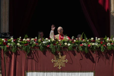 Pope Leo XIV addresses the faithful after delivering the Urbi et Orbi blessing - Latin for “to the city of Rome and to the world” - from the central loggia of St. Peter’s Basilica at the end of Easter Mass he presided over in St. Peter’s Square at the Vatican, Sunday, April 5, 2026. (Credit: Andrew Medichini/AP.)