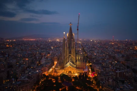 A view of the Basilica of the Sagrada Familia in Barcelona, Spain, Saturday, May 30, 2026, ahead of Pope Leo XIV's visit to Barcelona in June. (Credit: Emilio Morenatti/AP.)