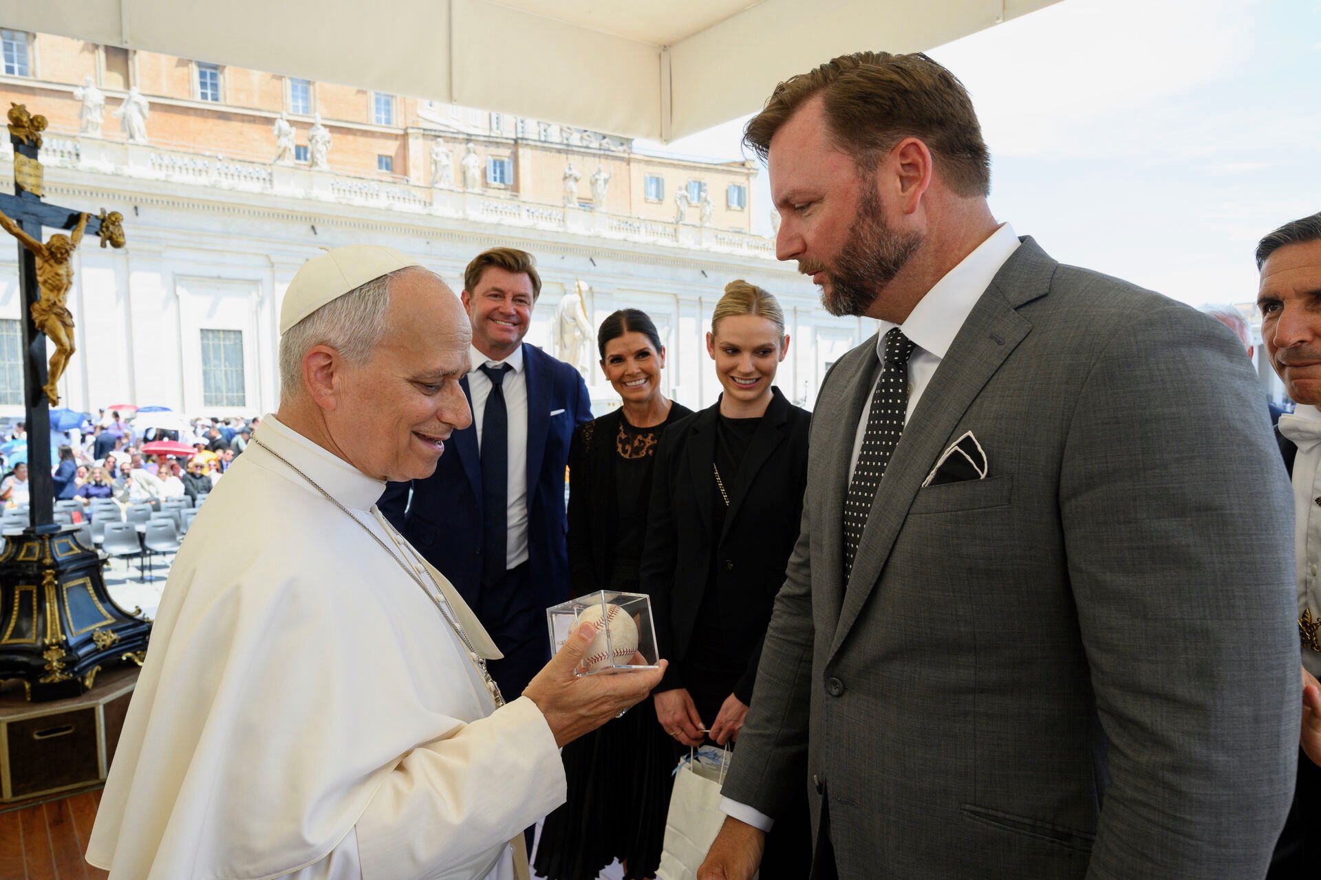 Pope Leo XIV receives World Series baseball from former White Sox catcher A.J. Pierzynski
