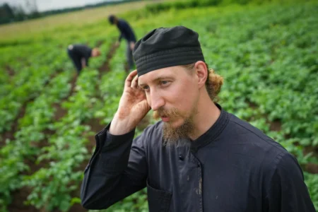 Estonian Father Paisios gives an interview at the newly founded Kirikla Orthodox Monastery in Pihali village, Estonia, on July 4, 2026. (Credit: Sergei Grits/AP.)