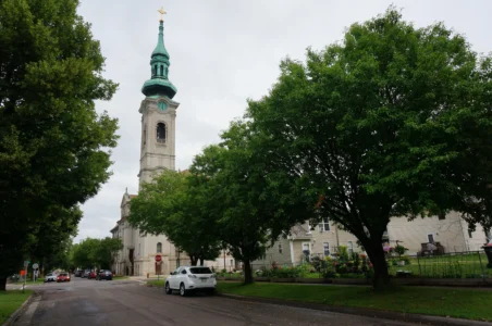 The Church of Saint Agnes, built in the early 20th century for German-speaking immigrants, now offers Masses in Latin and in English in a diverse inner-city neighborhood of St. Paul, Minn., as seen on Sunday, June 28, 2026. (Credit: Giovanna Dell’Orto/AP.)