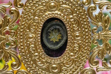 A relic from the veil of the Virgin Mary inside the Ephesus House, a replica of the House of the Virgin Mary in Ephesus, Turkey, at Alfonso town, Cavite province, Philippines on July 16, 2026. (Credit: Aaron Favila/AP.)