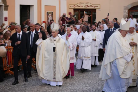 Pope Leo XIV arrives to celebrate a mass at the Basilica Sanctuary of the Mother of Good Counsel in Genazzano, central Italy, Monday, Sept. 7, 2026. (Credit: Andrew Medichini/AP.)